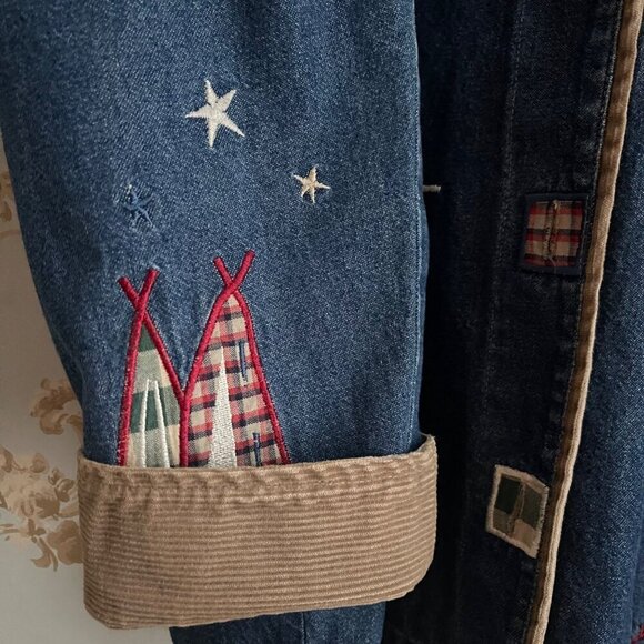 Vtg Teddi Womens Jacket Size M Barn Chore Embroidered Denim Corduroy Lightweight - Picture 8 of 12